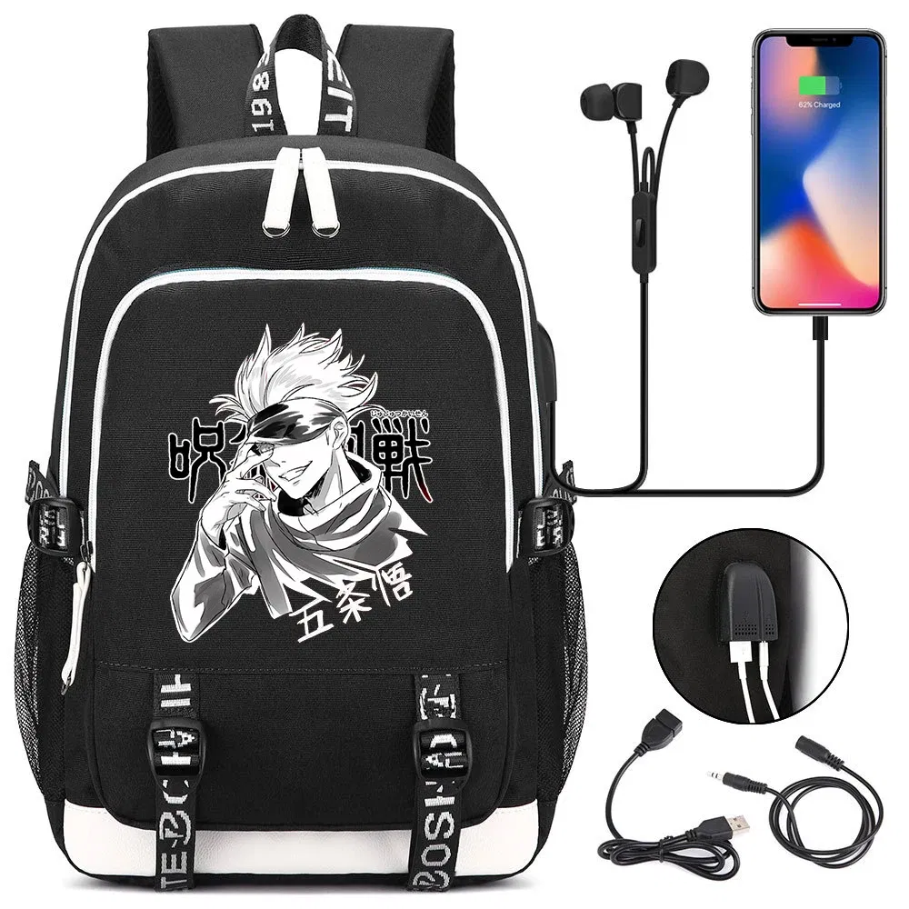 Color: Brown - Hot Jujutsu Kaisen Backpack Men Women USB Charging Laptop Travel Backpack Teenager Student Backpack Casual Mochila