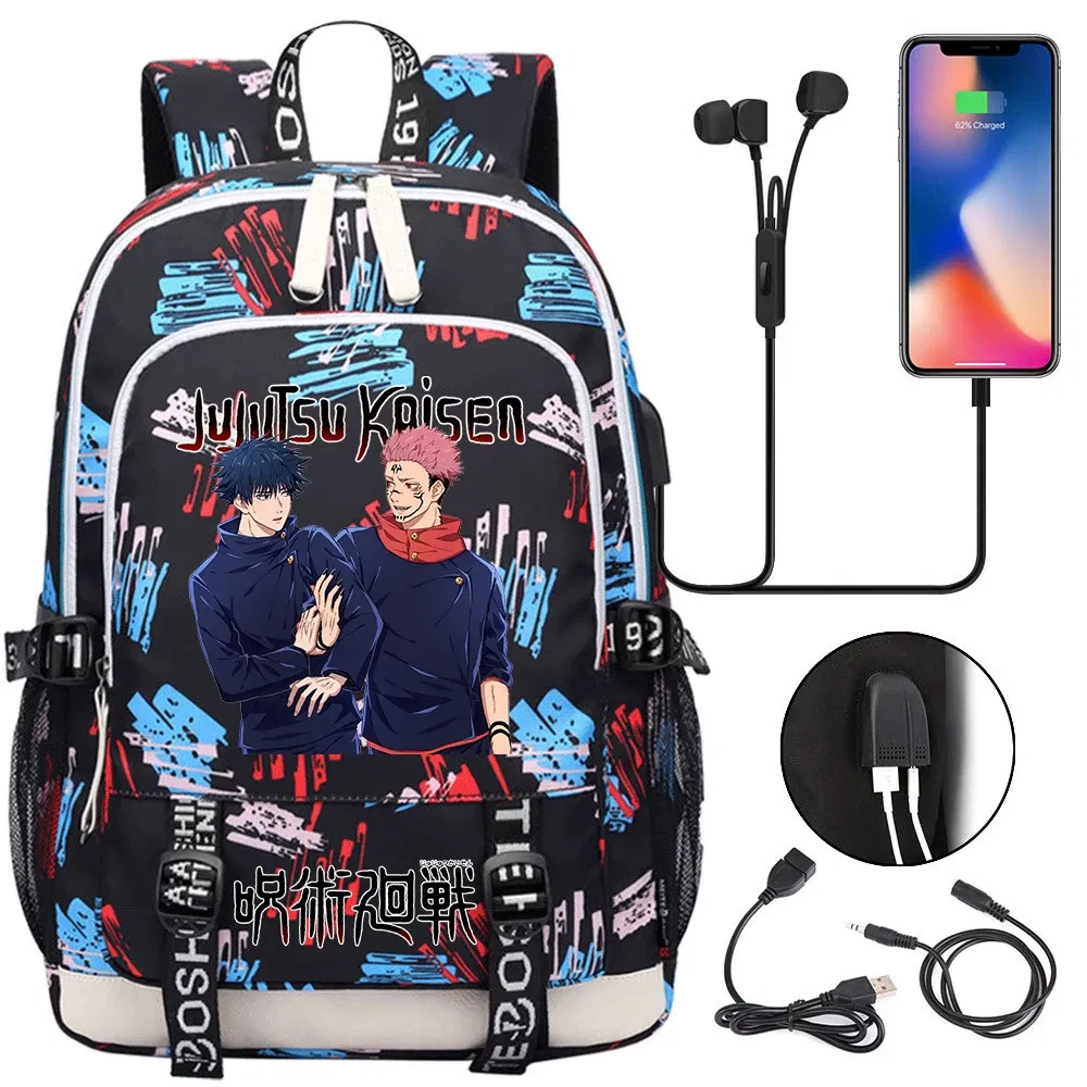Color: Brown - Hot Jujutsu Kaisen Backpack Men Women USB Charging Laptop Travel Backpack Teenager Student Backpack Casual Mochila