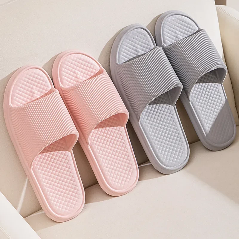 Summer Slipper Indoor House Shoes For Men Women Couples Solid Color Rhombus Striped Non-slip Bathroom Slippers