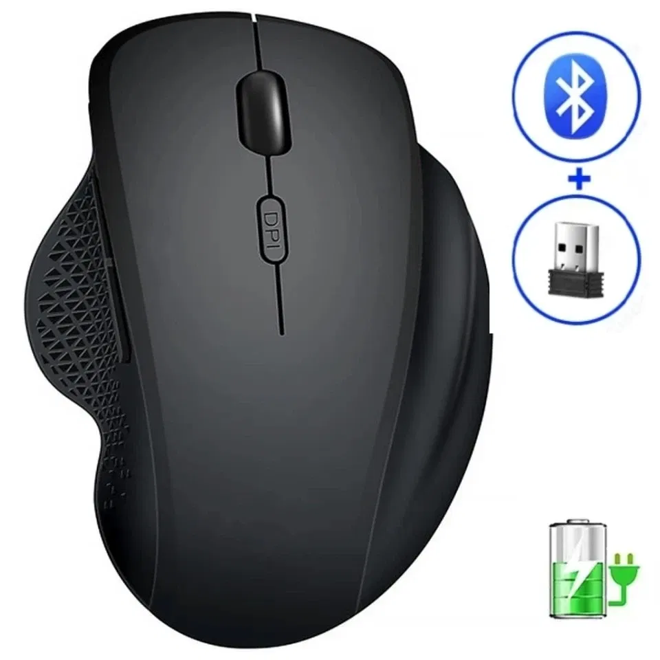 Color: Black - Wireless Mouse Bluetooth Mouse Wireless Computer Mouse Gamer Rechargeable 6 Buttons Ergonomic Mause Gaming Dual Mode Mice For PC