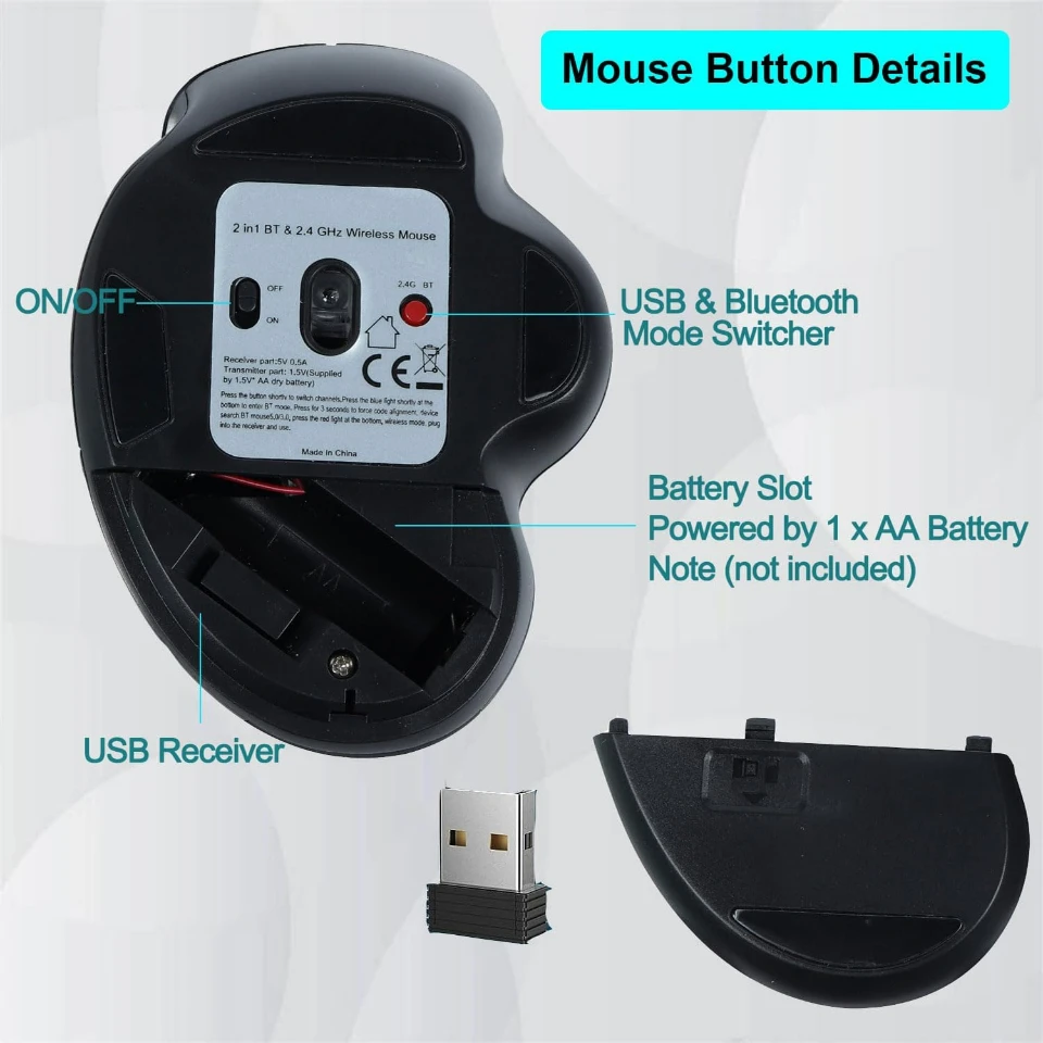 Color: Black - Wireless Mouse Bluetooth Mouse Wireless Computer Mouse Gamer Rechargeable 6 Buttons Ergonomic Mause Gaming Dual Mode Mice For PC