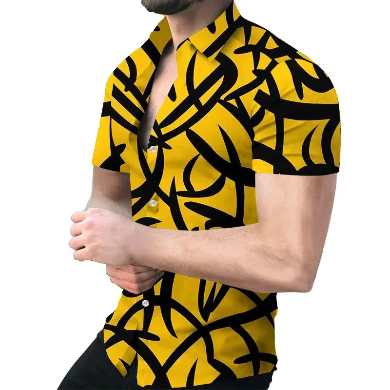 Color: SKY BLUE, Size: XL - 3D Men's Striped Printed Short Sleeve Shirt, Fashionable And Casual Loose Shirt, 2023 New Style.