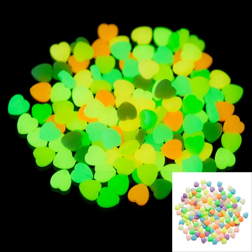 Color: Red, Item Diameter: 2mm - 50Pcs Luminous Star Beads Heart Shape Acrylic Beads Loose Spacer Beads for Jewelry Making DIY Bracelet Necklace Accessories