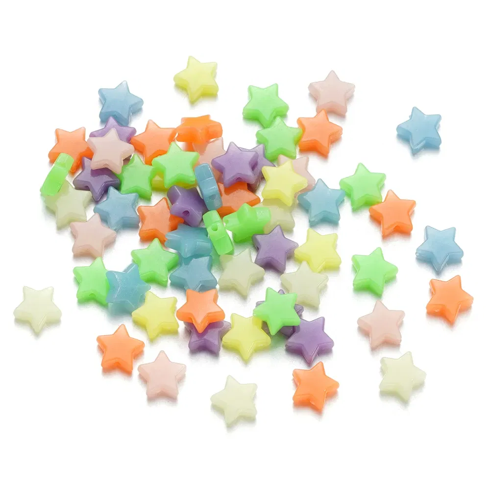 Color: Red, Item Diameter: 2mm - 50Pcs Luminous Star Beads Heart Shape Acrylic Beads Loose Spacer Beads for Jewelry Making DIY Bracelet Necklace Accessories