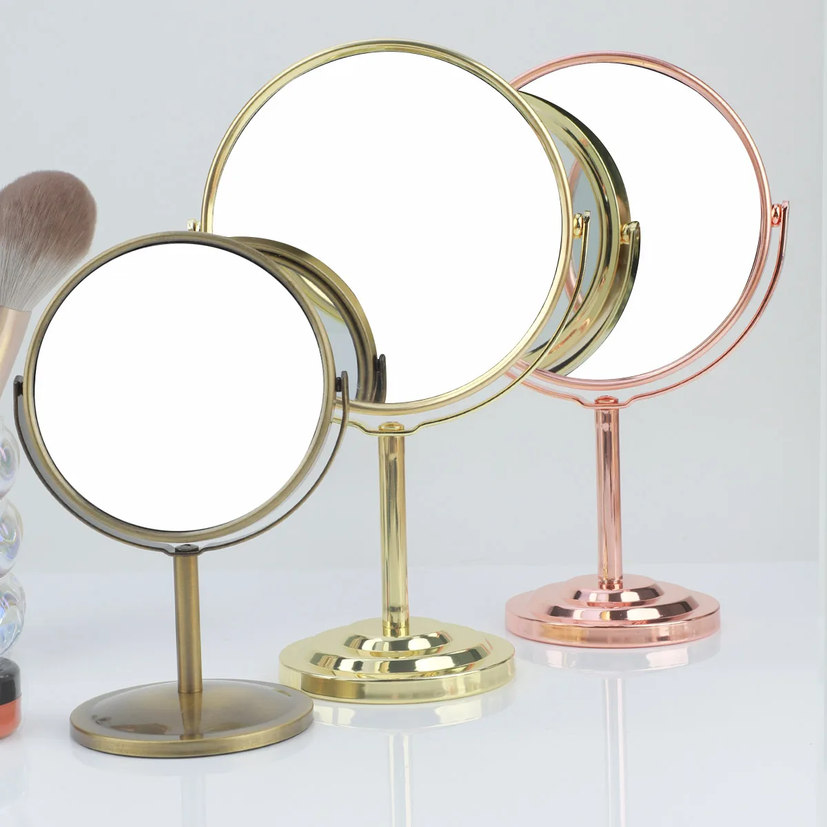 Color: green - 3/4/5in Double-Side Makeup Mirror With 2X Magnification Clear Reflection And Easy To Carry Desktop Vanity Mirror With Stand