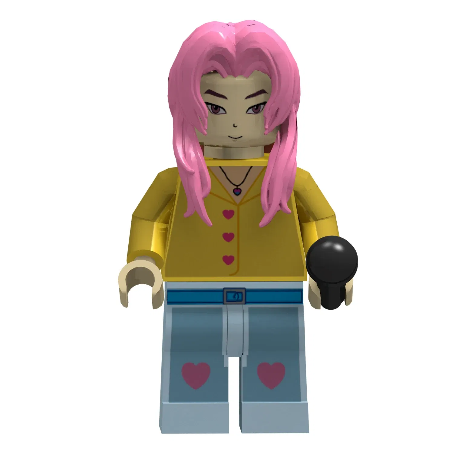 Color: Pink - KPOP Demon Hunters Cartoon Doll Building Blocks Kawaii Mini Action Figure Head Assembly Toys Children's Educational Toys Gift