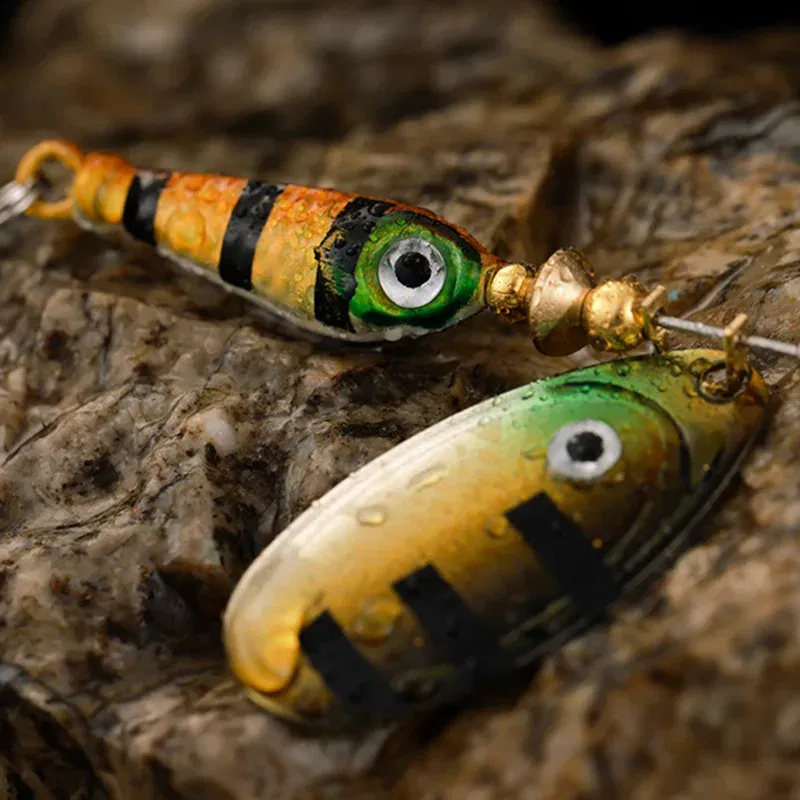 Color: Black & White Lable - Rotating Metal Spinner Fishing Lures 9.1g 7cm Sequins Iscas Artificial Hard Baits Crap Bass Pike Treble Hook Tackle Accessories
