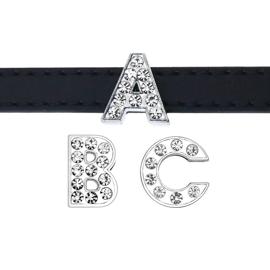 Color: PURPLE - Rhinestone Slide Letter Charms For Jewelry Making Women Bracelet 8mm Alphabet A-Z Pet Collar Necklace DIY Accessories Gift