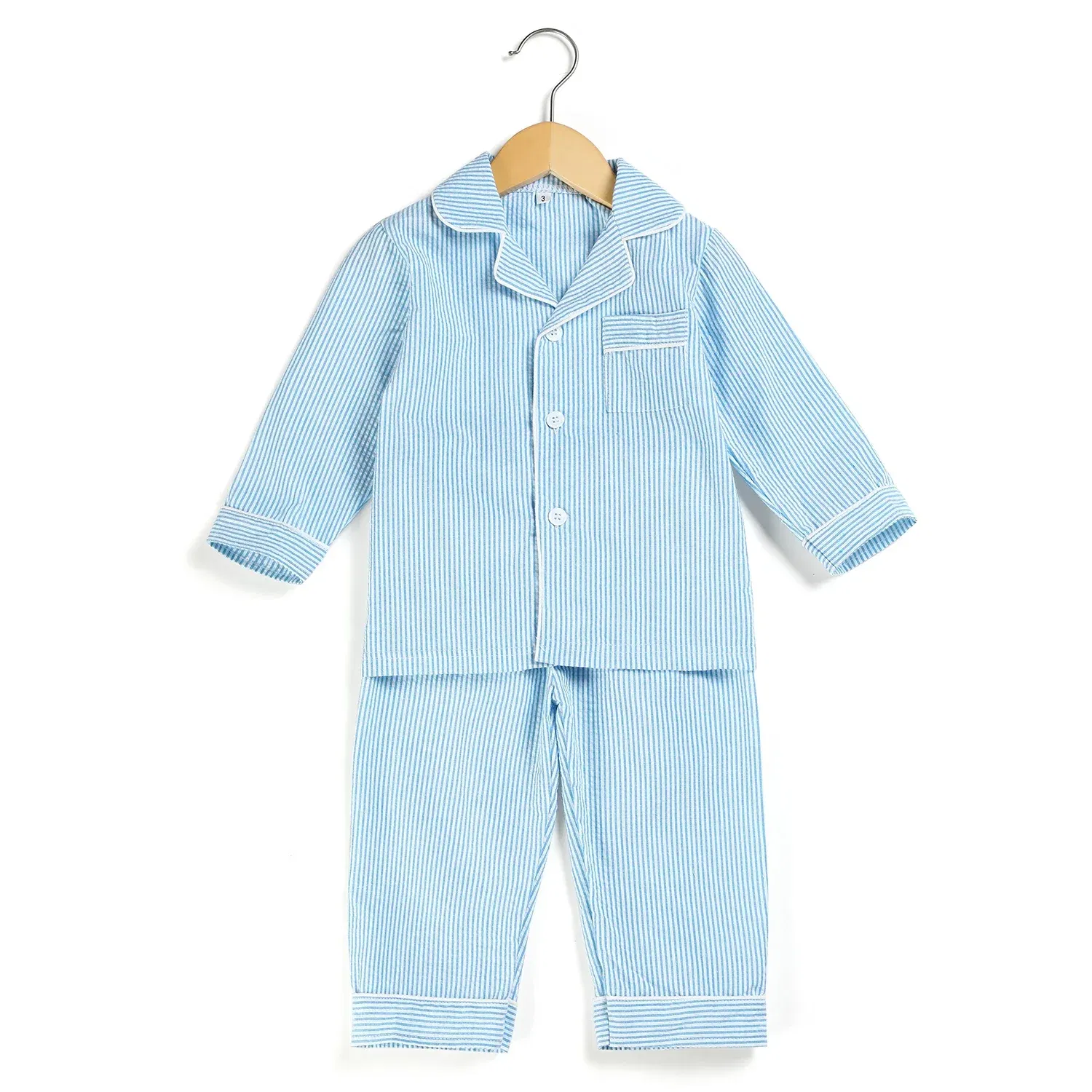 Color: GRAY, Ships From: CHINA, Kid Size: 2T - Ruffkids 100% Cotton Summer Kids Pajamas Sleepwear Seersucker Striped Matching Pjs Boys Clothes Loungewear Girls Pyjamas Set