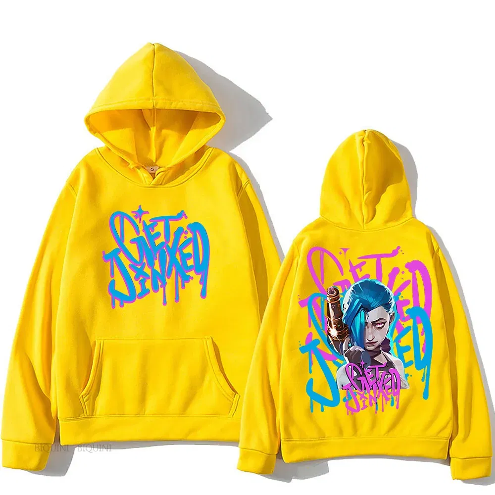 Color: SKY BLUE, Size: XL - Arcane Jinx Cute Hooded Anime Print Harajuku Kawaii Sweatshirt Long-sleeved Cartoon Fleece Clothes Moletom Fashion Pullovers