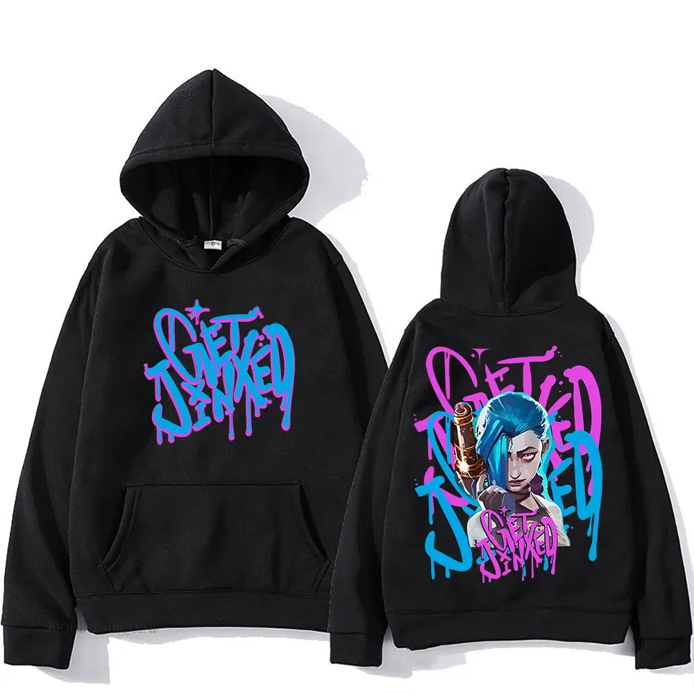 Color: SKY BLUE, Size: XL - Arcane Jinx Cute Hooded Anime Print Harajuku Kawaii Sweatshirt Long-sleeved Cartoon Fleece Clothes Moletom Fashion Pullovers