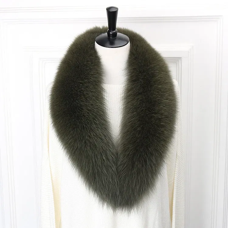 Color: Apricot, Size: S - 100% Natural Real Fox Fur Collar For Women Men Coat Jacket Fur Scarf Winter Extra Large Size Neck Warmer Fur Scarf Shawls Wraps