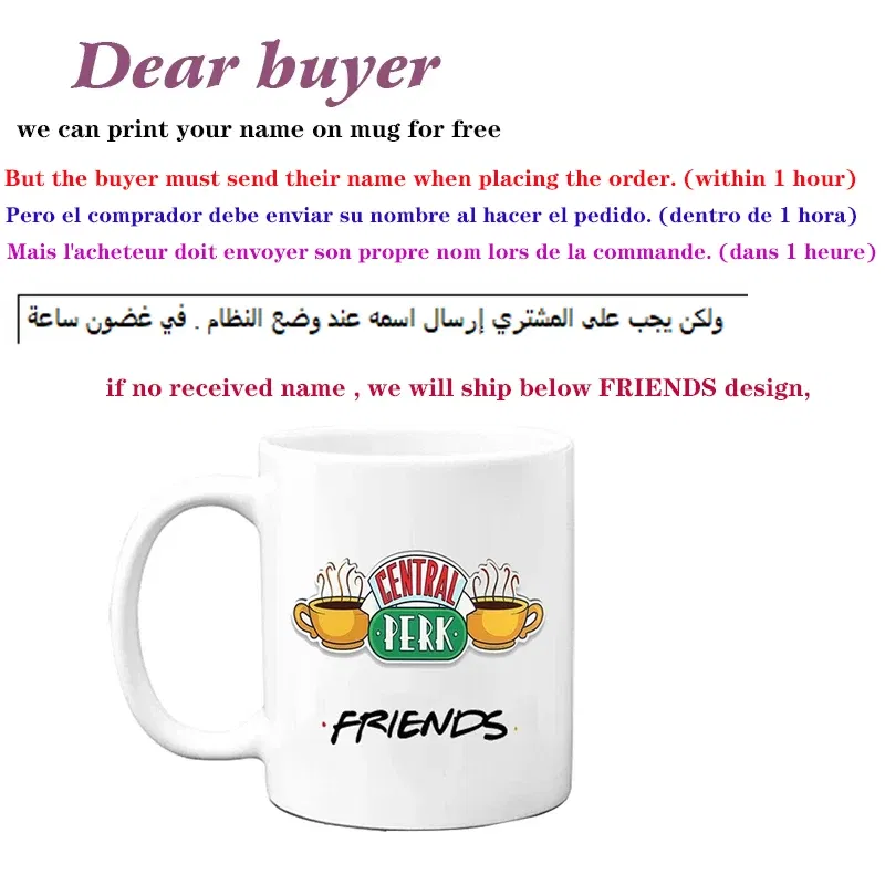 Color: Ivory, Capacity: 301-400ml - Personalized Name Mug Central Perk Design Coffee Mug Custom Tea Cup Chocolate Milk Beer Mugs Lovers Friends Gifts Dropshipping