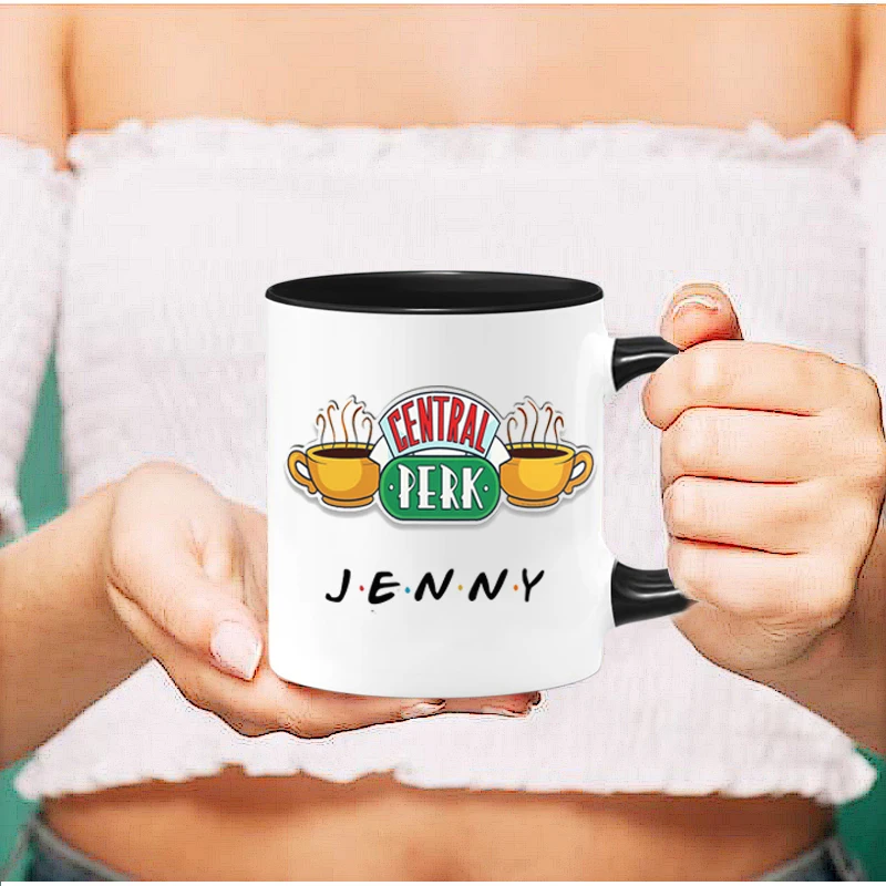 Color: Ivory, Capacity: 301-400ml - Personalized Name Mug Central Perk Design Coffee Mug Custom Tea Cup Chocolate Milk Beer Mugs Lovers Friends Gifts Dropshipping