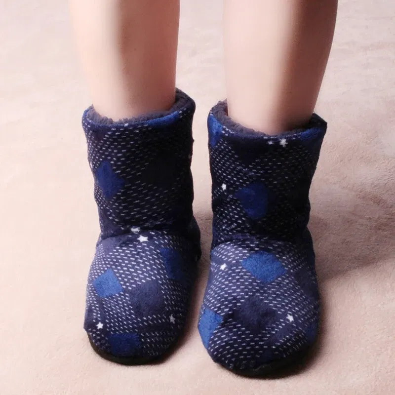 Color: GRAY, Shoe Size: 41 - Mntrern Casual Men Shoes Home Slippers Lattice Soft Plush Male House Slippers Warm Winter New Cotton Slippers Shoes Men Big Size