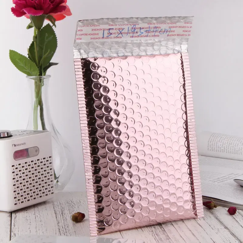 Color: Burgundy, Gift Box Size: 13x8x15cm, Gift Bag Size: 9x15cm - 10pcs Multi-Size Rose Gold Aluminum Foil Shipping Mailing Bags Waterproof Express Bubble Bags for Gift Packaging Envelope