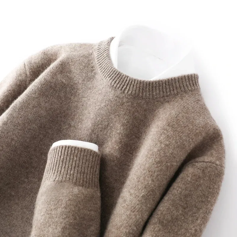 Color: Navy Blue?€ AE existing skus?‰, Size: XXL, Ships From: CHINA - Men's 100% Pure Wool Cashmere Sweater O-Neck Pullover Knit Sweater Autumn and Winter New Long Sleeve High-End Jumpers Thick Tops