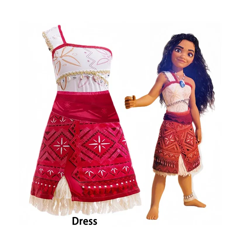 Color: Brown, Kid Size: 18 - Disney Movie Moana 2 Girl Dress Cosplay Party Costume Ocean Adventure Princess Fancy Clothes Children Vaiana Outfit Dress