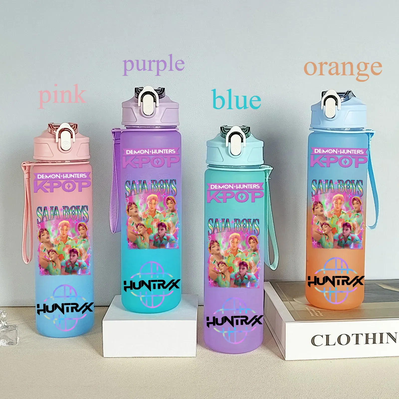 Color: Pink, Size: 12cm - 750ML K-pop Demon Hunters HUNTR X Rumi Mira Zoey Jinu Celine Kpop Plastic Water Cup K Pop Drinking Bottle School Huntrix Gourde