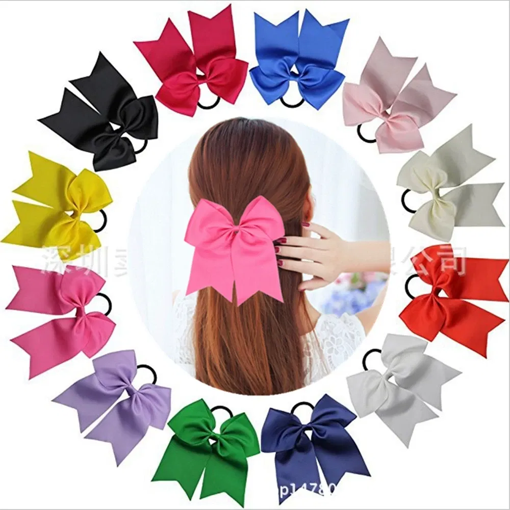 Color: Black - 18*19 CM Lovely Dovetail Ribbon Bowknot Baby Hair Rope Solid Color Handmade Bows Elastic Hairband Ponytail Headwear Kids Gifts