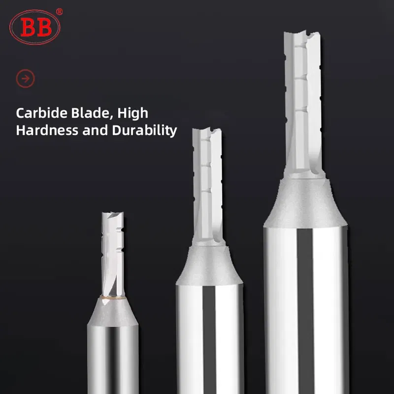 Cutting Edge Length: 21mm, Dimensions: 3.175*1*3 - BB Straight Slot Milling Cutter CNC Wood Engraving Machine Mill Rough Shape TCT Coated Edge D 6mm 8mm 2T 3T 4F Shank 1/2 12.7mm