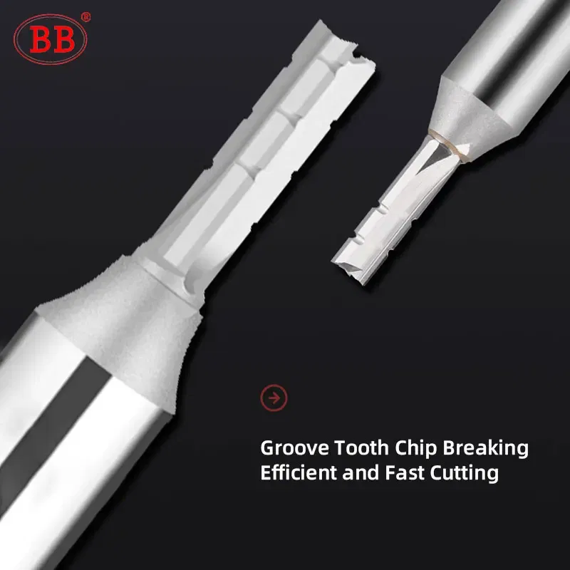 Cutting Edge Length: 21mm, Dimensions: 3.175*1*3 - BB Straight Slot Milling Cutter CNC Wood Engraving Machine Mill Rough Shape TCT Coated Edge D 6mm 8mm 2T 3T 4F Shank 1/2 12.7mm