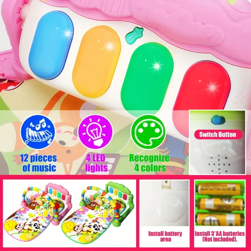 Interactive Youngsters Play Mat with Music Pedal Piano - Fun & Educational Fitness Rack Toy for Youngsters, Perfect Gift for Christmas, Birthday, Halloween - Green/Pink