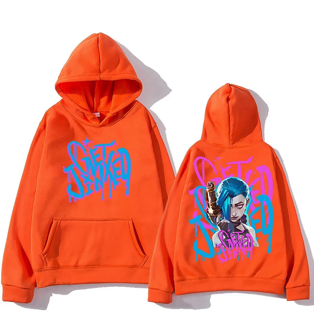 Color: Dark Grey, Size: XXXL - Arcane Jinx Cute Hooded Anime Print Harajuku Kawaii Sweatshirt Long-sleeved Cartoon Fleece Clothes Moletom Fashion Pullovers