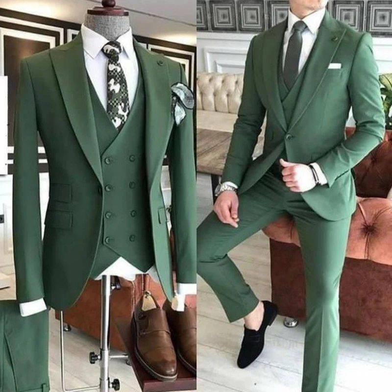 Color: green, Size: 4XL, Ships From: CHINA - Groom Wear 3 Pieces Gray Men Suits 2021 Slim Fit Peak Lapel One Button Tailor Made Terno Masculino (Jacket+Pants+Vest+Tie?‰