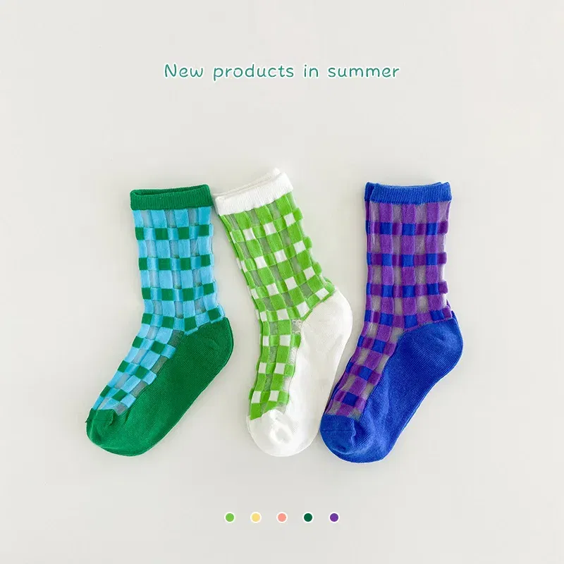 Color: Brown, Size: 4-6T - Boys Summer Socks Girls Thin Socks Trendy Pattern Crew Socks Children Socks 3 Pairs