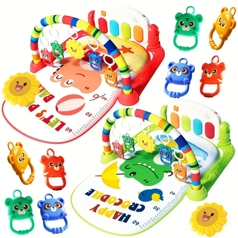 Infant Play Gym with Music - Interactive Baby Activity Mat with Piano, Assembly Required, Educational Play Center for Ages 0-3 Years, Tummy Time Exercise Pad with Random Color Accessories, Gift Idea