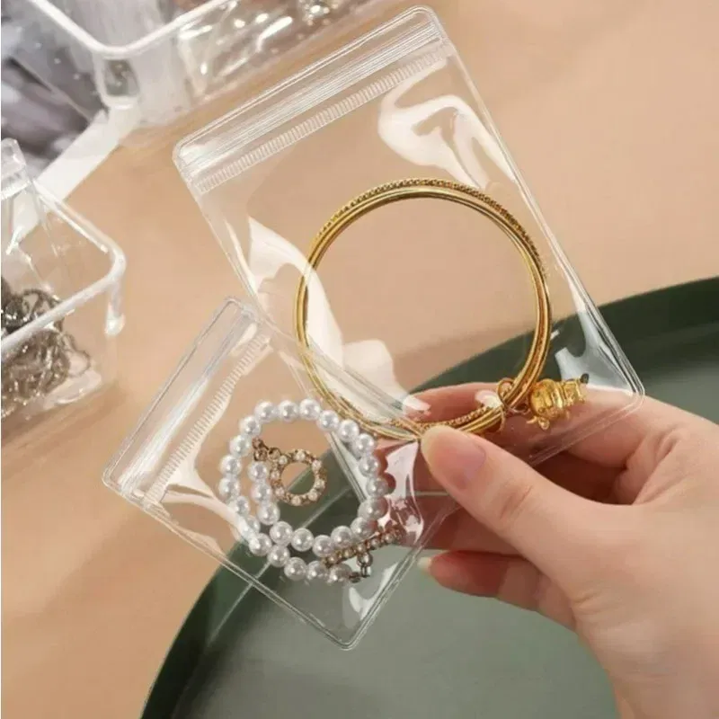 Size: M, Color: PURPLE - 100/10Pcs PVC Jewelry Package Bags Thicken Self Sealing Pouches Anti-Oxidation Earring Necklace Clear Organizer Bag Reusable