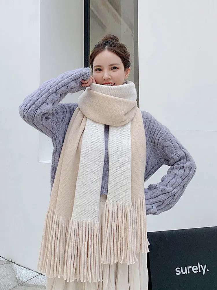 Color: Black Green, Size: One Size - New Knitted Solid Double-Sided Scarf Headscarf Winter Women Lady Men Preppy Style Soft Warm Scarve Mujer Femme Male Wrap Shawl