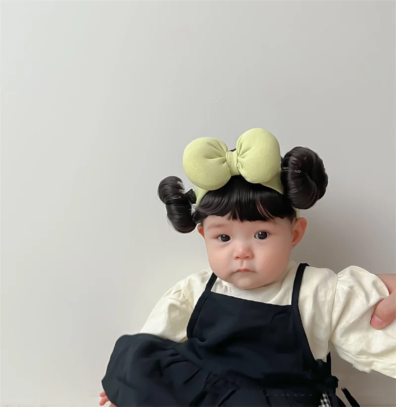 Color: PURPLE - New Year Hair Accessories Cute Bow Baby Girl Wig Hat Hairpiece Christmas Newborn Children Kids Girls Cosplay Headbands Headwear