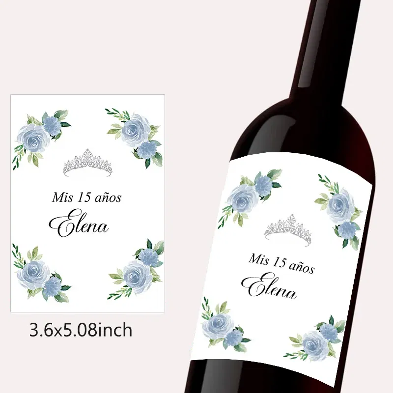 Color: Deep Sapphire - 20pcs Custom Mis 15 A?±os XV Mis Quince Wine Bottle Labels Stickers Customize 15th/16th Girls Birthday Party Decor Labels Crown