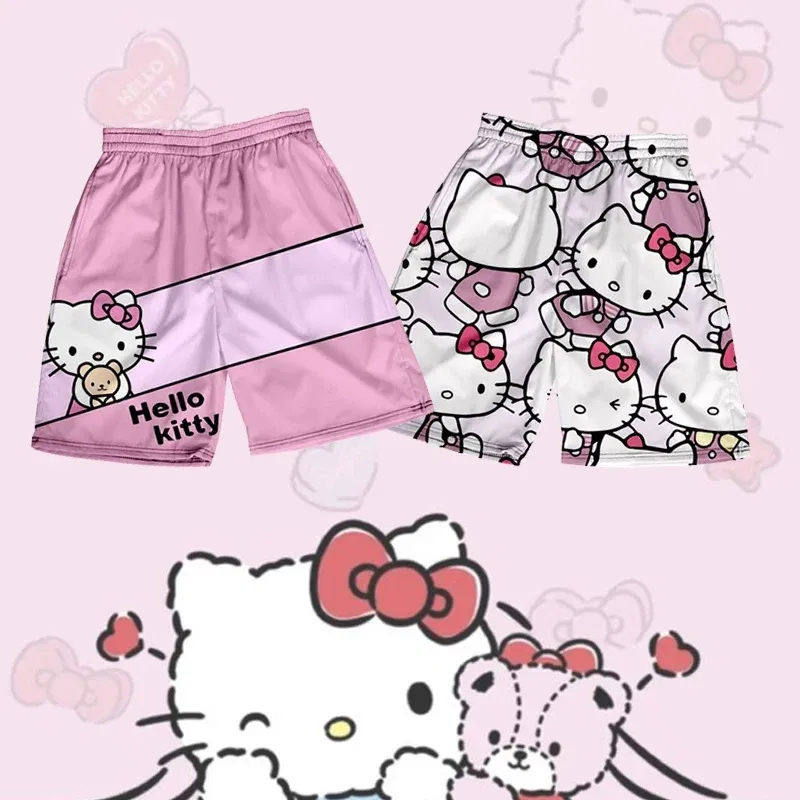 Color: Beige, Kid Size: 6 - Hello Kitty Summer Boy Girls Loose Shorts Versatile Trendy Slimmer Look Ins Casual Cropped Pants
