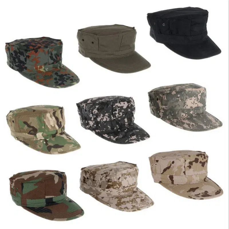 Color: Red - Classic men's military cap Men's women's fitted flat top baseball cap Army camo sun hat Outdoor sports fishing ride