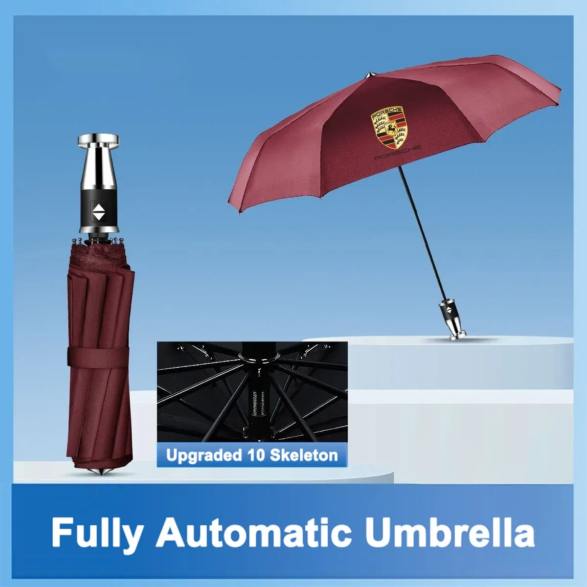 Color Name: black - High-end Car Emblems Folding Sunshade Windproof Umbrella For Porsche Boxster Cayman Cayenne 911 Macan Panamera Auto Accessories