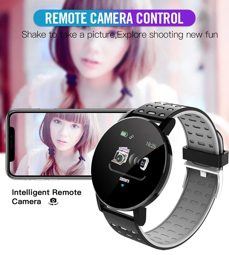 Color: GRAY - 119S Smartwatch Bluetooth Smart Watch Men Blood Pressure Women Smart Band Clock Sports Fitness Tracker Watch For Android IOS