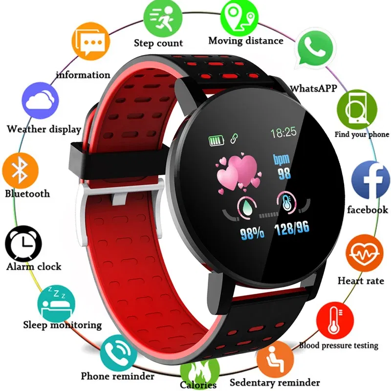 Color: GRAY - 119S Smartwatch Bluetooth Smart Watch Men Blood Pressure Women Smart Band Clock Sports Fitness Tracker Watch For Android IOS