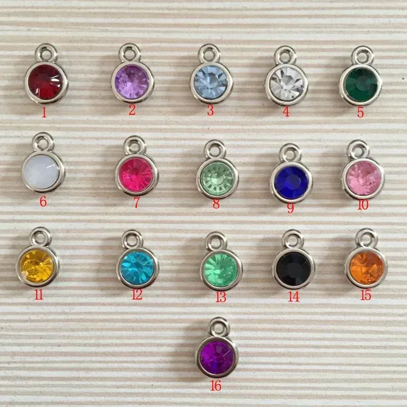 Metal color: Titanium Plated - 150pcs/lot mixed Birthstone charms 11mm Acrylic for DIY jewelry