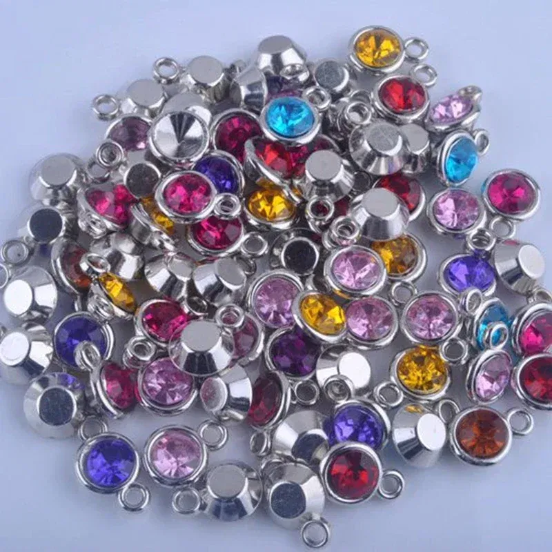 Metal color: Titanium Plated - 150pcs/lot mixed Birthstone charms 11mm Acrylic for DIY jewelry