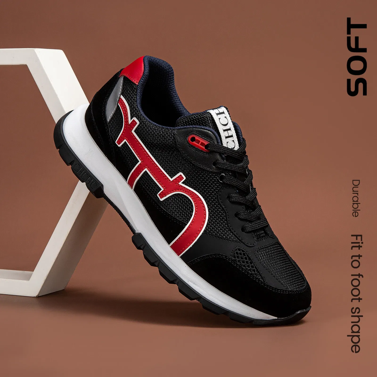 Color: wine red, Shoe Size: 8.5 - CHCH Men's Tennis Shoes Black Cow Leather Material Stitching Design Men's Shoes Sports Shoes
