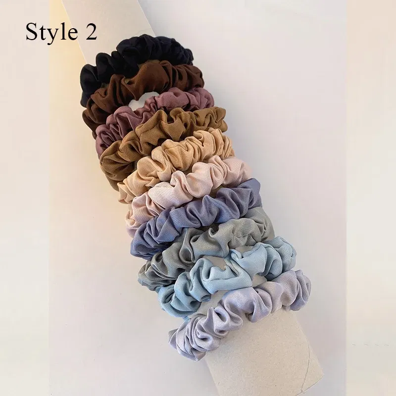 Color: Yellow - 10pcs/pack Women Colorful Satin Silk Scrunchies Elastic Hair Bands Solid Color Dot Hair Ties Ponytail Holder Hair Accessories