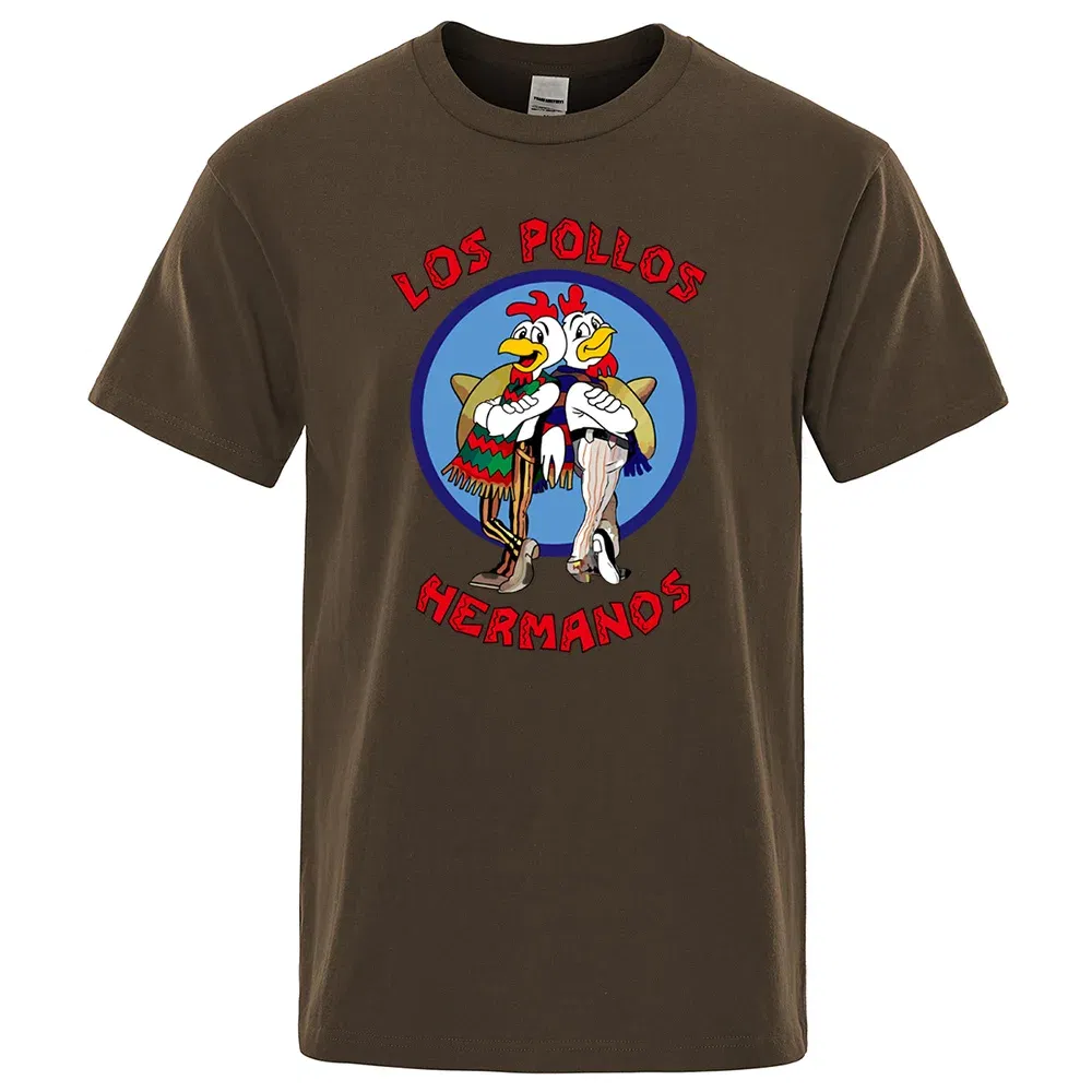 Color: Army Green, Size: XXXL - LOS POLLOS Hermanos Funny Printed T-Shirt Men Fashion Casual Short Sleeves Summer Cotton Breathable Tshirt Chicken Brothers Tee