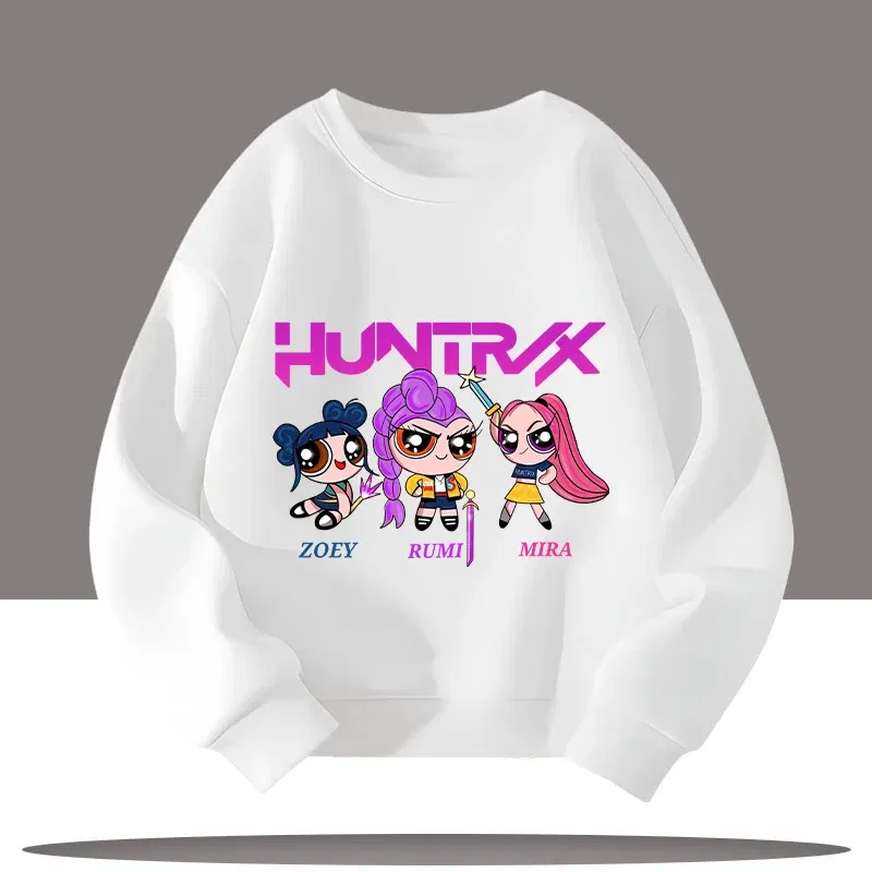 Color: black, Kid Size: 8 - K-pop Demon Hunters Cartoon Print 3-12 Year Old New Style Kids Round-neck Sport Shirt Cute Girl Casual Top Children's Clothing