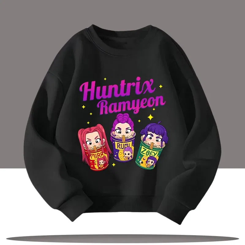 Color: black, Kid Size: 8 - K-pop Demon Hunters Cartoon Print 3-12 Year Old New Style Kids Round-neck Sport Shirt Cute Girl Casual Top Children's Clothing