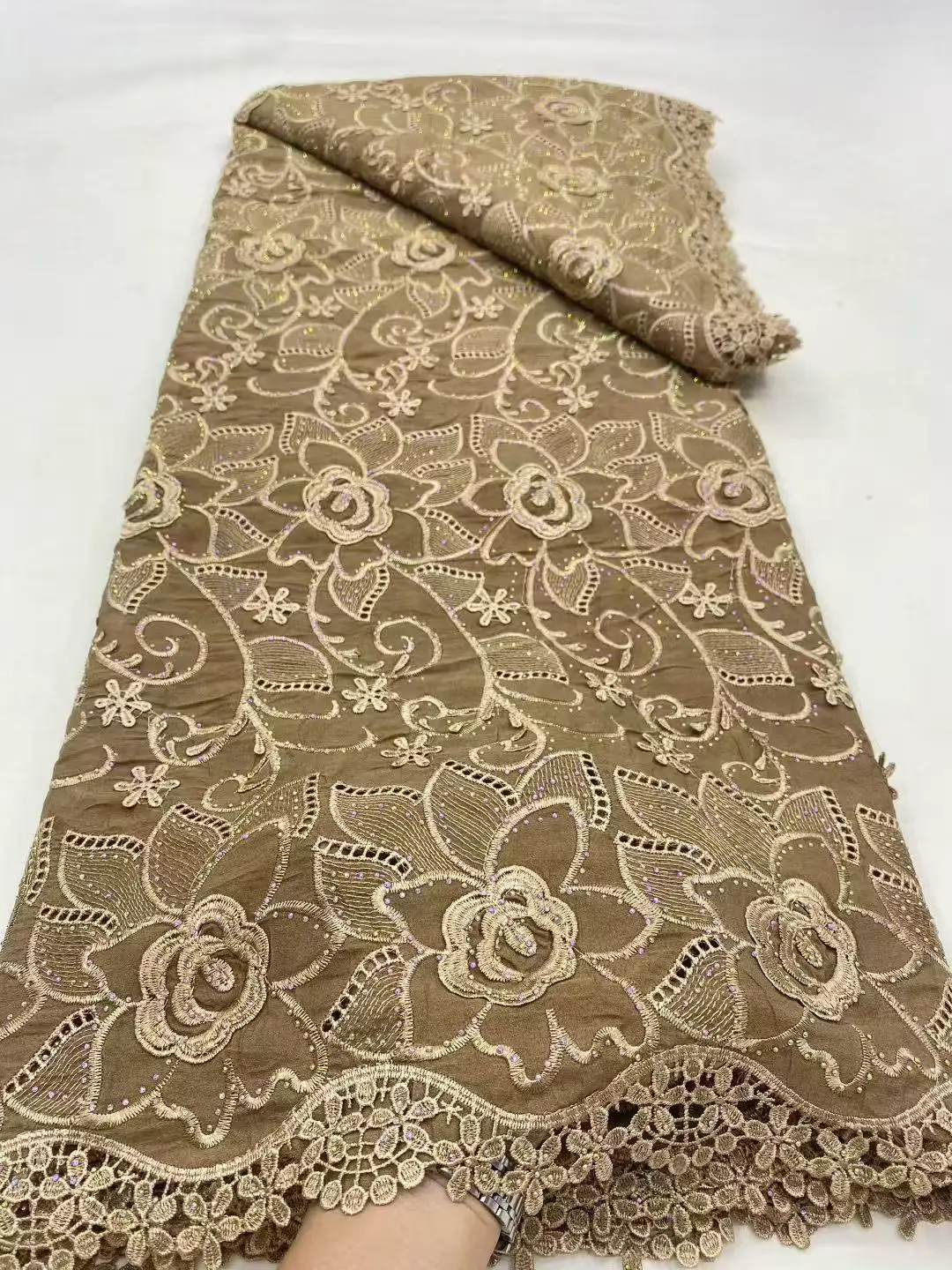 Color: SKY BLUE, Width: 120cm, Length: 5 yards - 5 Yards Nigerian Guipure Cord Lace Fabric High Quality Embroidery African Milk Silk Wedding Lace Fabric 2025 Material