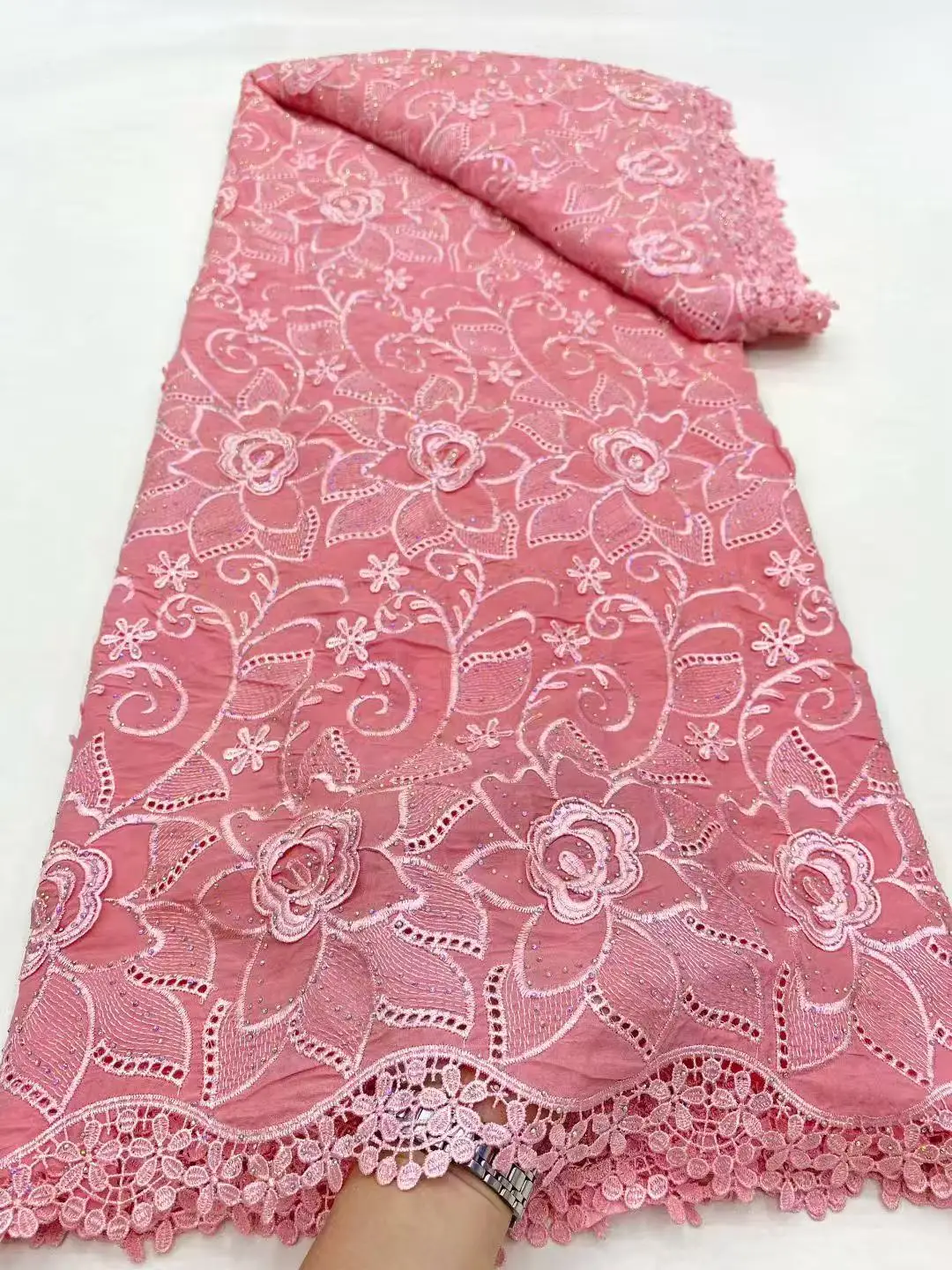 Color: SKY BLUE, Width: 120cm, Length: 5 yards - 5 Yards Nigerian Guipure Cord Lace Fabric High Quality Embroidery African Milk Silk Wedding Lace Fabric 2025 Material