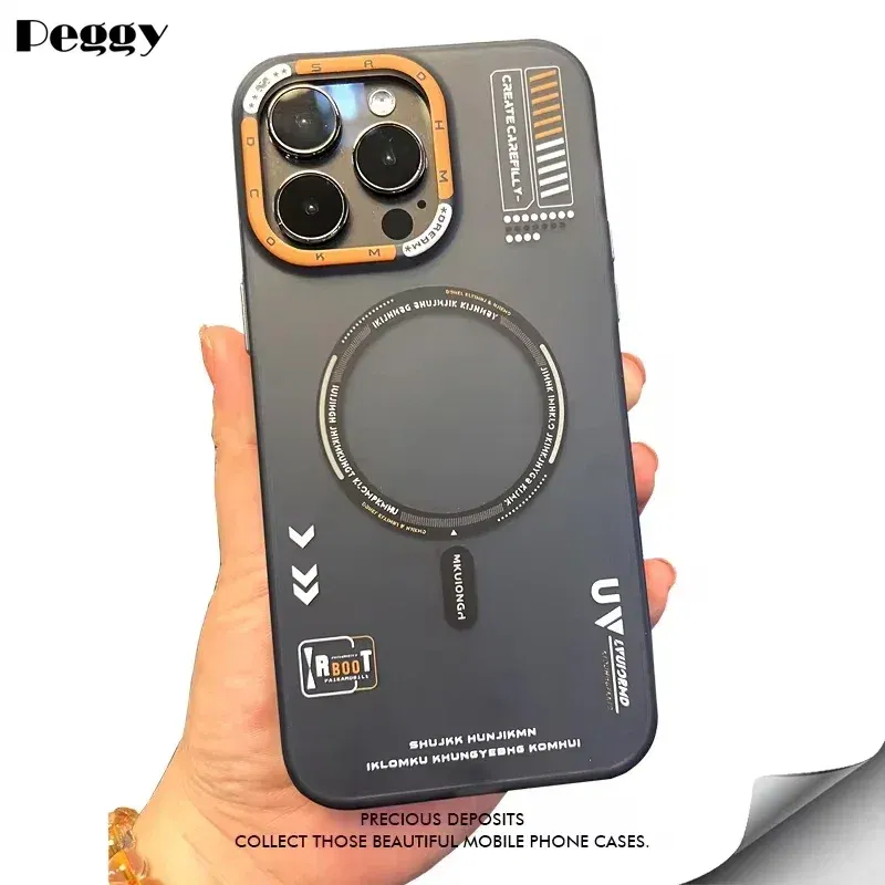 Color: black, Material: ABS - Matte Magnetic Phone Case For iPhone 12 13 14 15 16 Pro Max Megsafe Wireless Charge Frosted Back Metal Lens Frame Buttons Cover